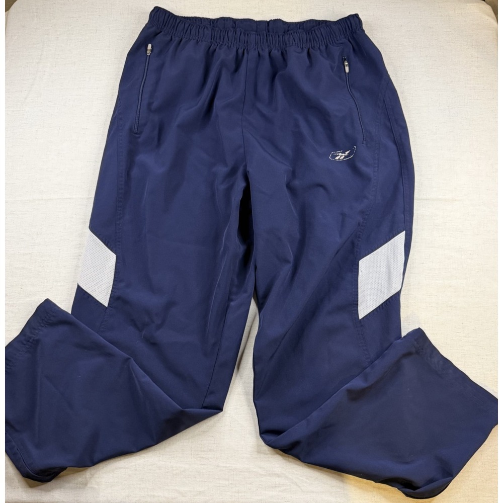 Vintage Y2K Reebok Track Pants Size M Navy Blue Gray White 1/4 Zip Ankle